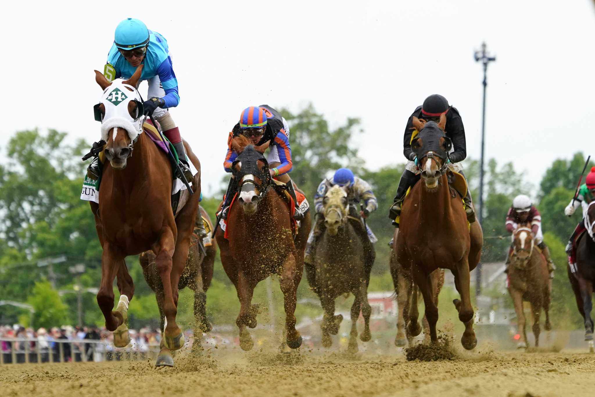 Gun Song wins the Black-Eyed Susan at Pimlico, beating Corposo by 3 1/4 lengths