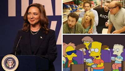 ...Upgrade Her Kamala? Will Sweet Dee Miss Abbott Field Trip? Best Simpsons Series Finale Gag? Did Fire Ruin Shower Sex? More TV Qs!