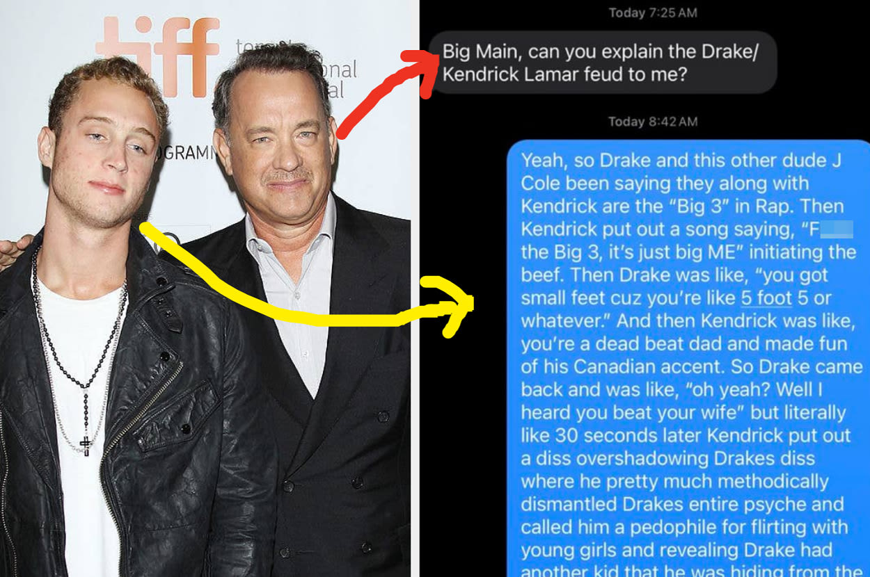 Tom Hanks Asked His Son Chet To Explain The Drake/Kendrick Lamar Feud To Him, And It's Sooooo Funny