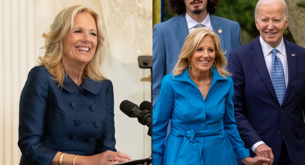 Jill Biden Favors Tailoring in Peter Pan Collar Dress and Pops in Vibrant Carolina Herrera Look for White House Engagements