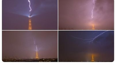 Tormenta eléctrica en París: las impresionantes imágenes de la Torre Eiffel alcanzada por un rayo