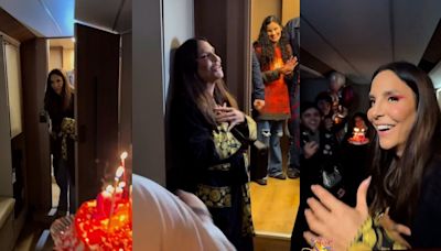 Ivete Sangalo ganha festa de aniversário surpresa em camarim, em São Paulo