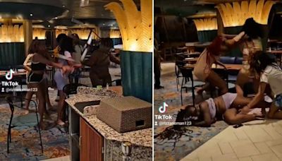 Female cruise passengers lob chairs and drag each other to floor in huge fight