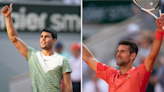What is on the line for the Carlos Alcaraz vs. Novak Djokovic French Open men's semifinal?