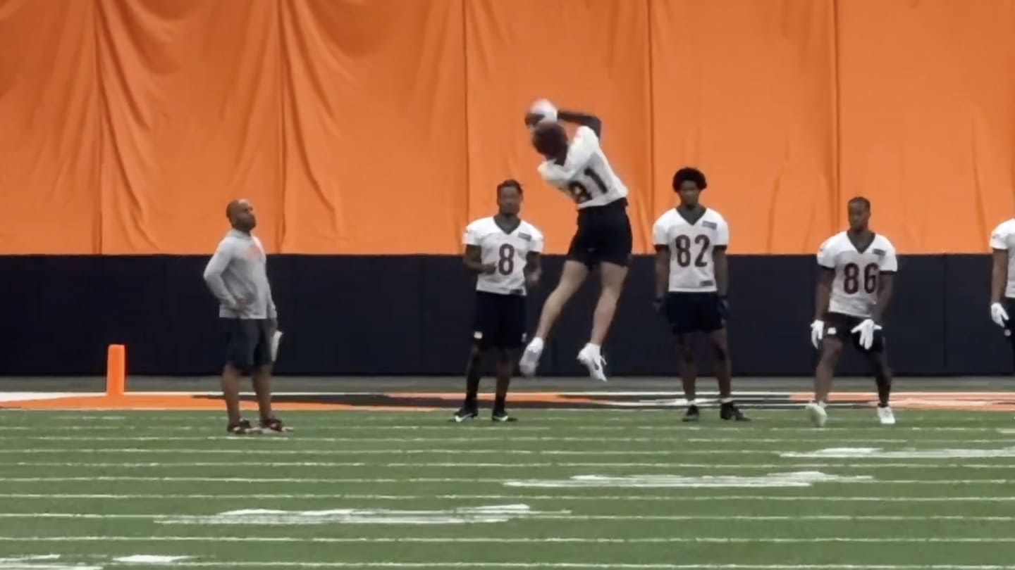 Watch: Bengals Rookie Jermaine Burton Makes Leaping Grab During Minicamp