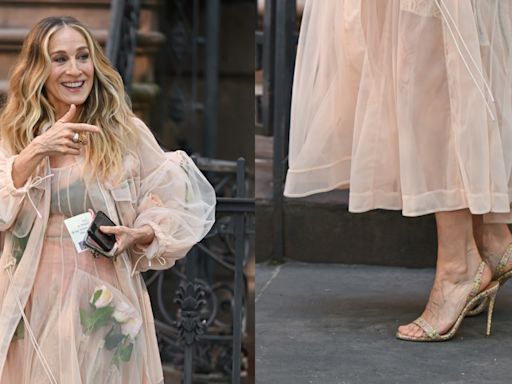 Sarah Jessica Parker Pops in Multicolored Aquazzura Sandals for ‘And Just Like That…’ Season Three