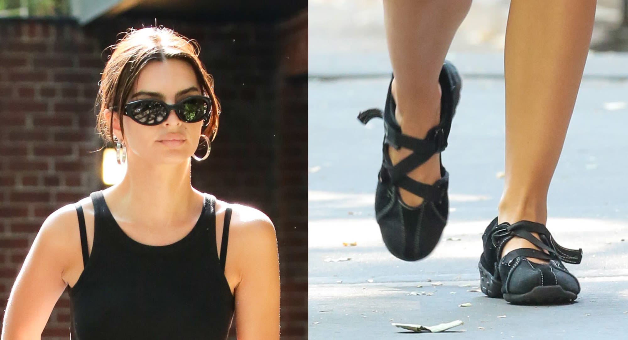 Emily Ratajkowski Opts For Comfy Black Ballet Flats While Walking Her Dog Colombo in New York