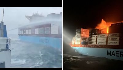 ...Operations After Major Fire Breaks Out On MV Maersk Frankfurt Cargo Ship Near Karwar, Karnataka; Visuals Surface
