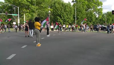 Anti-war protesters gather outside of Washington University