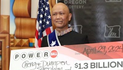 The cancer-stricken winner of the $1.3 billion Powerball jackpot in Oregon will get a $422 million lump-sum after taxes and says he'll keep playing the lottery