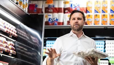 JD Vance mocked for another botched photo opp — as he blames Harris for eggs costing $4 while standing in front of a $2.99 display