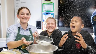 Schoolchildren given a tasty lesson in making sausage rolls