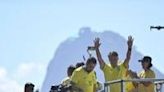 Former Brazilian President Jair Bolsonaro waves to supporters during a demonstration at Copacabana Beach in Rio de Janeiro, Brazil, on April 21, 2024