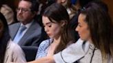 ... gymnasts (L-R) Simone Biles, McKayla Maroney...Maroney, Aly Raisman and Maggie Nichols, appeared...report on the FBI handling of Larry Nassar