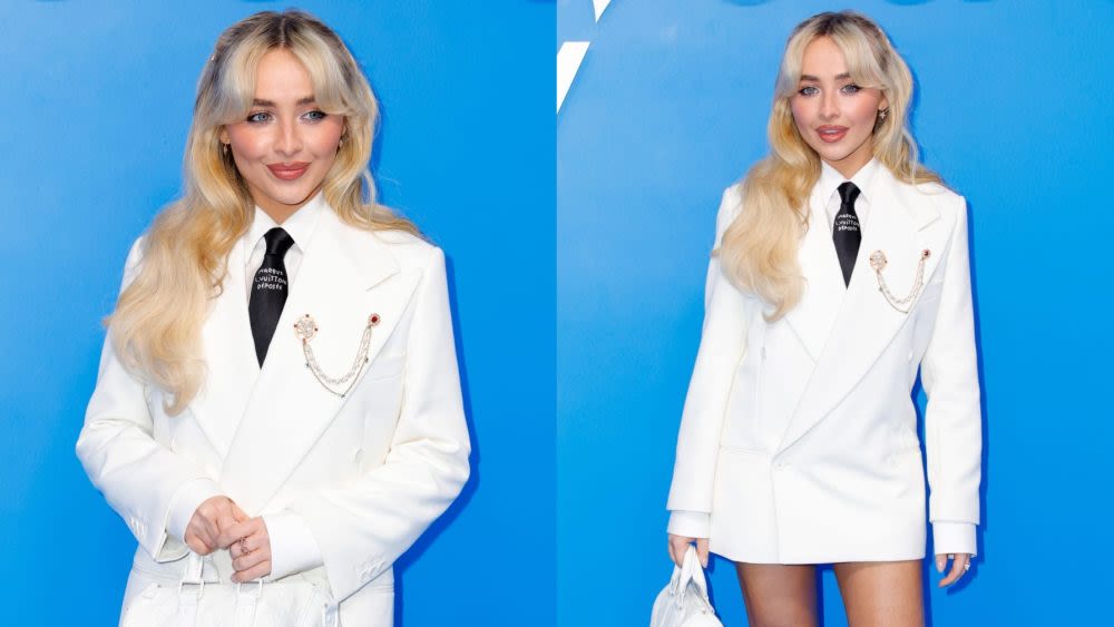 Sabrina Carpenter Means Business in Blazer Minidress at Louis Vuitton Spring 2025 Menswear Show in Paris