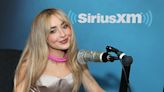 Sabrina Carpenter Adds Pop of Color to Silk Champagne Dress With Pink Necklace and Green Heels at SiriusXM