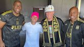 Justin Bieber Celebrates LAFC Major League Soccer Cup Win With Magic Johnson and Will Ferrell