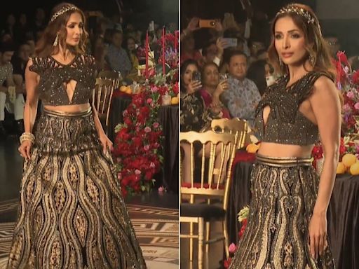 Malaika Arora Ruled The Ramp In A Structured Glitzy Black Siddartha Tytler Lehenga At ICW 2024