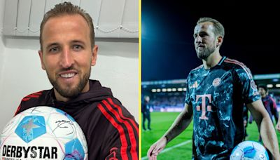 Harry Kane shows off matchball after smashing Erling Haaland Bundesliga record