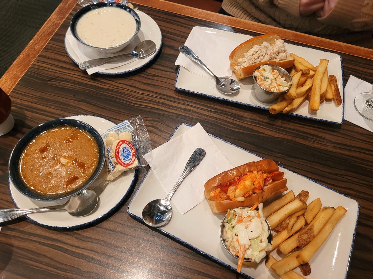 My party of 2 ate at Legal Sea Foods for the first time. Our $112 lunch was a great value, but its famous dishes were disappointing.