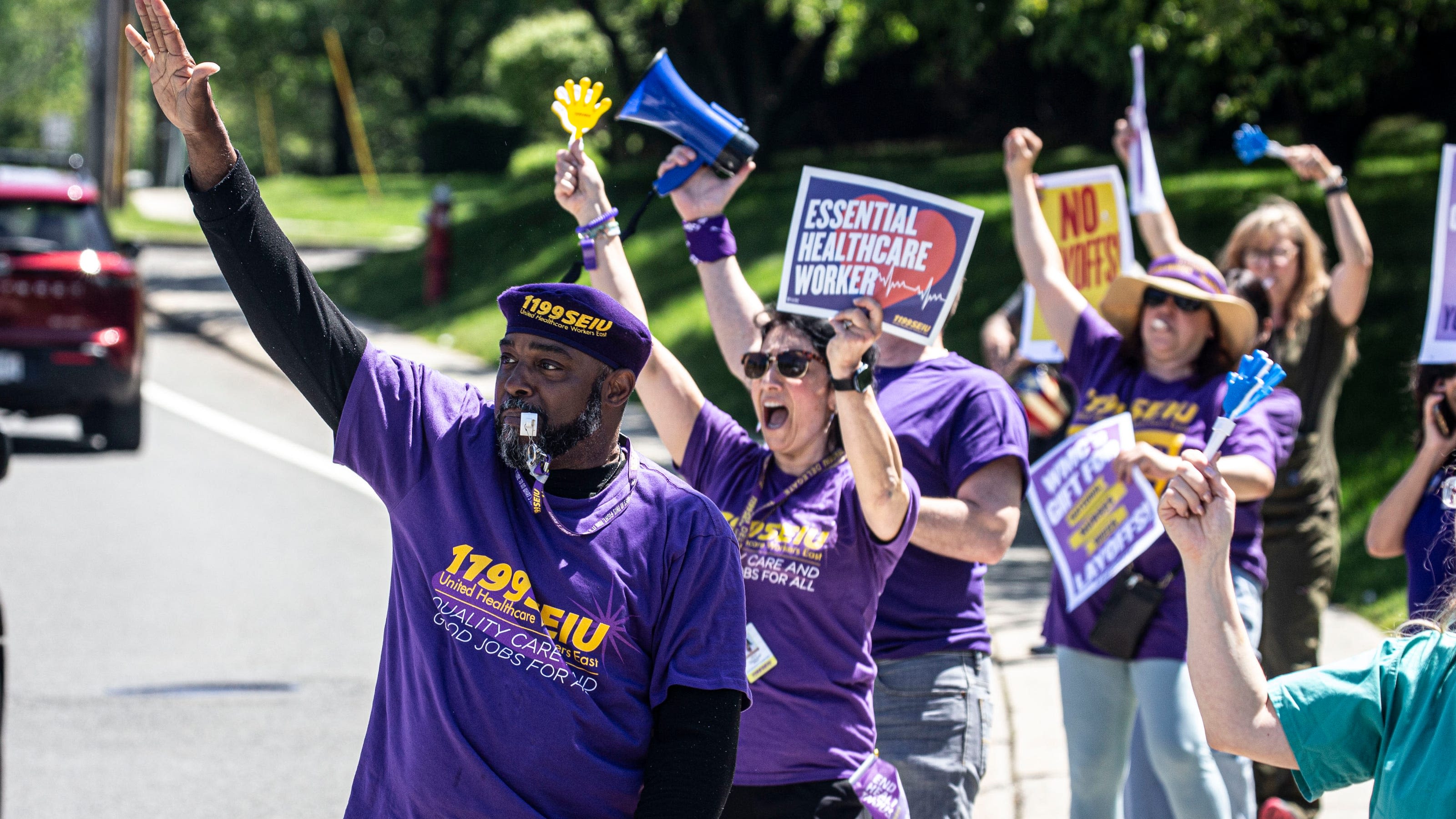 Healthcare workers at Good Samaritan Hospital in Suffern protest layoffs by Bon Secours