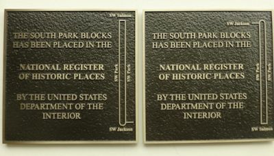 Newly installed plaques in South Park Blocks recognize historic designation