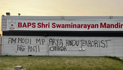 Canada’s Alberta Temple vandalised with Hinduphobic graffiti