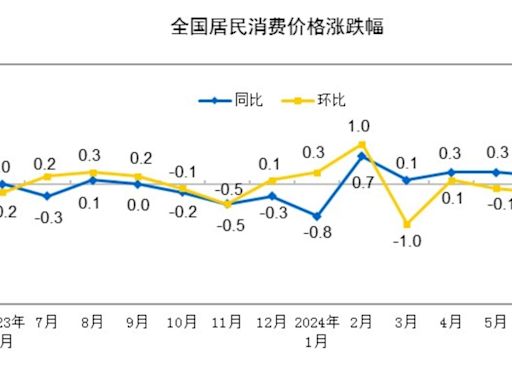 中國6月CPI同比上漲0.2% 不及預期 PPI同比降幅收窄