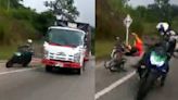 Irresponsable total: Motociclista comete imprudencia y casi mata a un ciclista