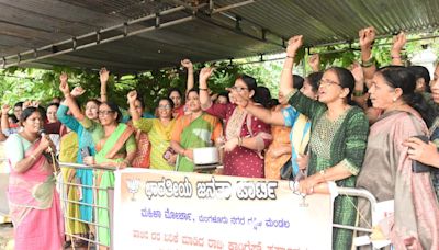 Members of BJP Mahila Morcha protest against increase in milk prices