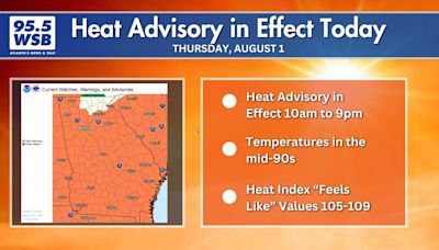 Heat Advisory in effect today as ‘feels like’ heat index values climb to 105 to 109