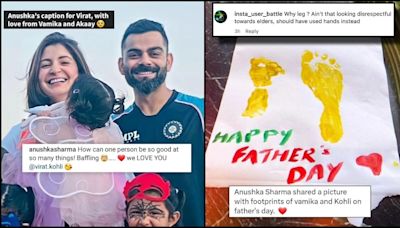 'Disrespectful': Anushka Sharma faces flak for sharing handmade card with footprints of Vamika, Akaay, Virat Kohli on Father's Day