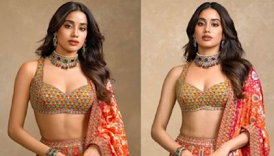 Janhvi Kapoor wears pearl choker worth Rs 52 Lakhs with coral Arpita Mehta lehenga at Anant Ambani-Radhika Merchant pre-wedding