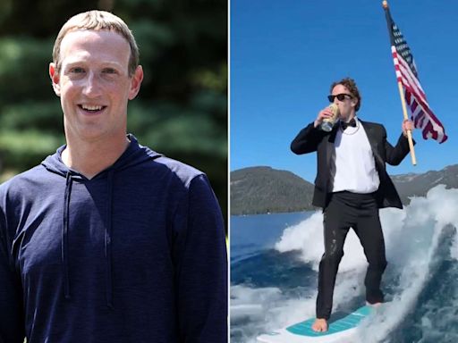 Mark Zuckerberg Flies U.S. Flag While Surfing in Tux and Sipping from Can: 'Happy Birthday, America!'