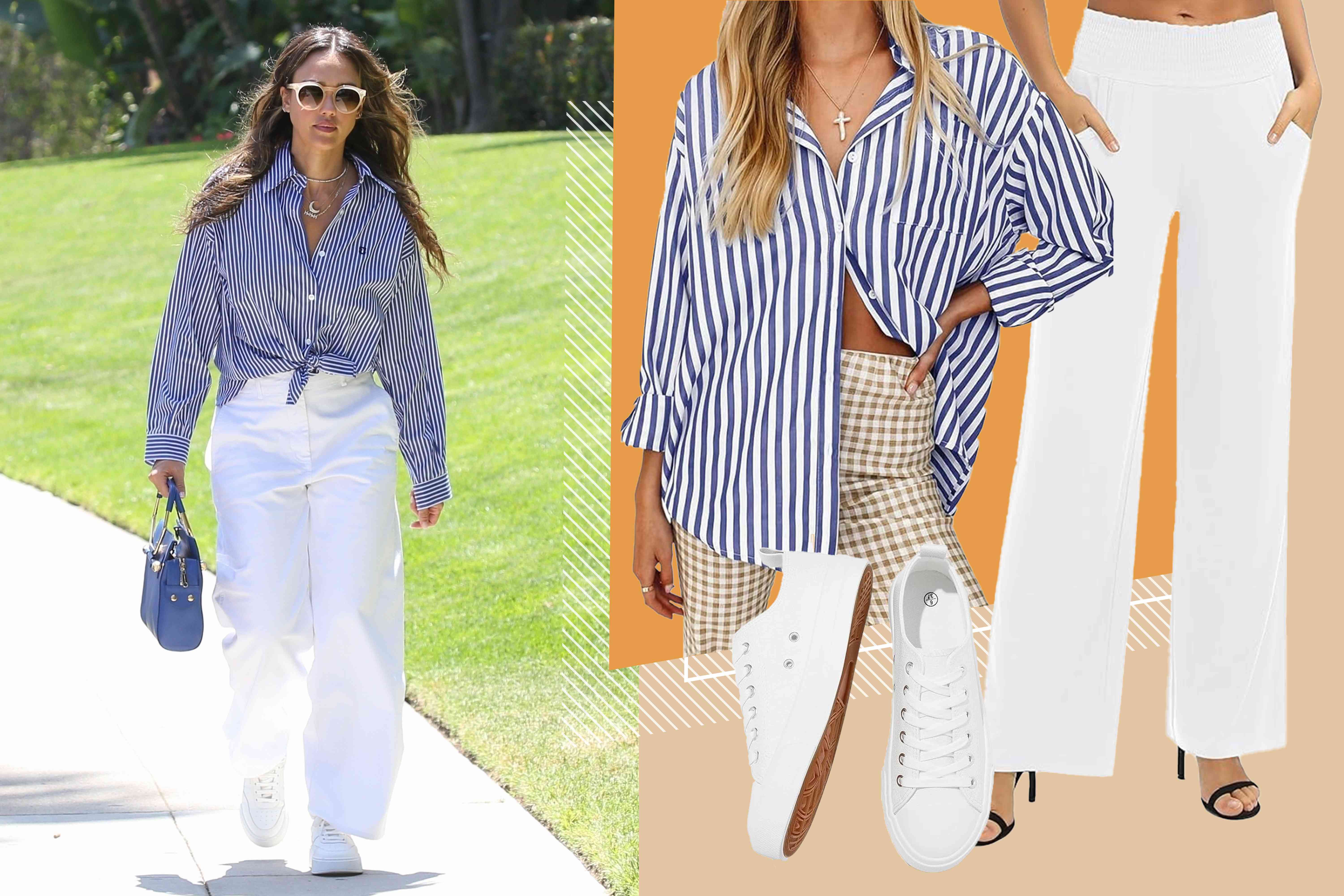 Jessica Alba Just Swayed Me to Revamp My Summer Wardrobe with Striped Button-Downs and Roomy Pants