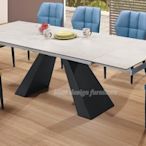 【N D Furniture】台南在地家具-設計款外開工業風烤漆黑色腳座拉合陶板伸縮餐桌YH