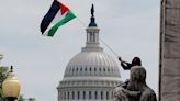 Watch: Anti-Semitic protesters burn US flag, raise Palestinian flag at Union Station in Washington DC