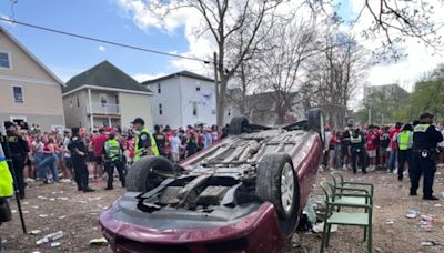 Crews respond to deck failure, downed power lines, flipped car at block party