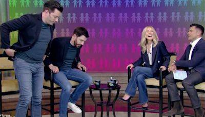 The 'Property Brothers' spice up 'Live with Kelly and Mark' by jokingly insinuating that the only way to tell them apart is by their penis size