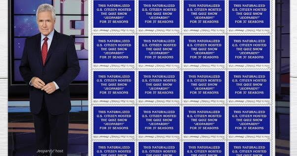 This new stamp honors Alex Trebek and looks like a ‘Jeopardy!’ clue
