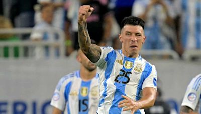 Lisandro Martinez reacts after scoring first international goal for Argentina in win vs. Ecuador