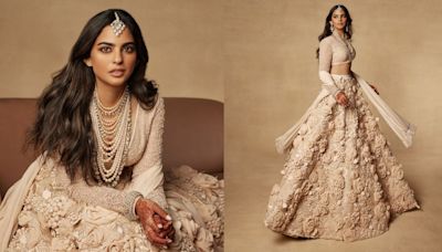 Isha Ambani wears custom made Sabyasachi couture inspired by J G Ballard's The Garden Of Time at Anant Radhika reception