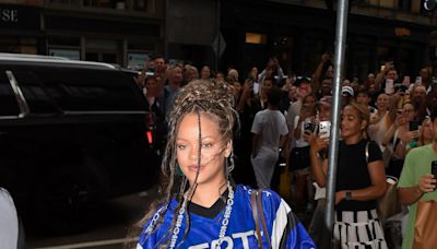 Rihanna Styles Her Sports Jersey With Layers of Diamonds