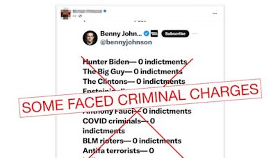 Hunter Biden was indicted twice. A claim that he and others have escaped criminal charges is wrong.