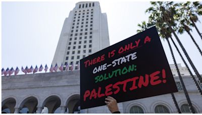 Pro-Palestinian protesters set up camp outside Los Angeles City Hall