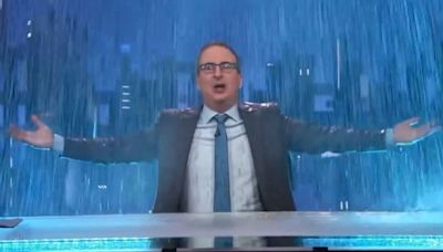 Comedian John Oliver calls for UK to ‘wash away Tories’ at general election as he mocks Sunak’s rainy speech