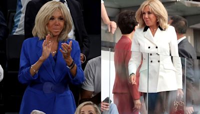 Brigitte Macron Opts for Two Power Suiting Looks With Sharp Details for Final Day of the 2024 Paris Olympics