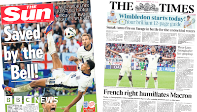 Newspaper headlines: 'French right humiliates Macron' and England 'Saved by the Bell'