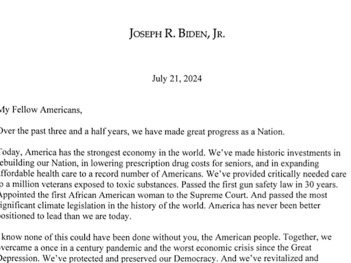 Biden drops out: Read the full text of the letter announcing his decision to end his reelection bid