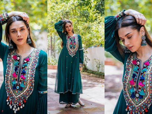 Aditi Rao Hydari Continues to Spell Her 'Bibojaan' Magic in Green Georgette Anarkali Set For Rs 45k - See PHOTOS